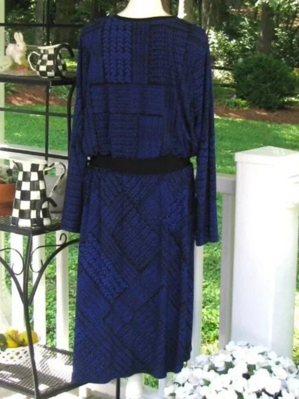 Susan Graver printed liquid knit long sleeve dress with belt 2X pullover luxury - Picture 4 of 4